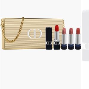 NIB Dior Limited edition set Gold Clutch with chain and Rouge Dior lipst…